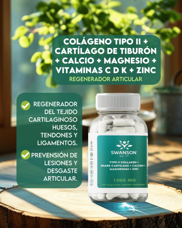 Colágeno Tipo 2 + Cartílago de Tiburón + Calcio + Magnesio con Vitamina C & Zinc 1000mg