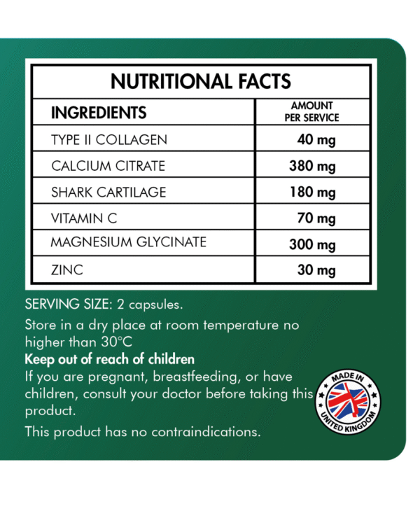 Colágeno Tipo 2 + Cartílago de Tiburón + Calcio + Magnesio con Vitamina C & Zinc 1000mg