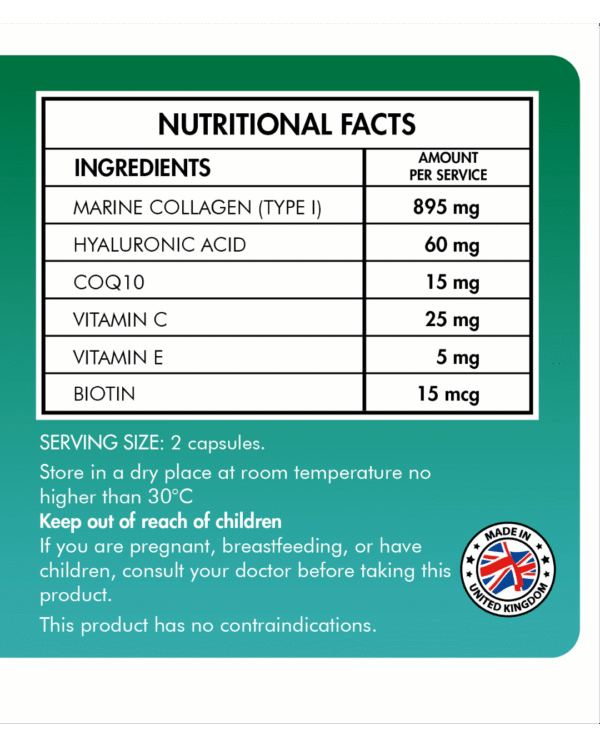 Colágeno Marino + Acido Hialurónico + Q10 + Biotina con Vitamina C & E 1000mg